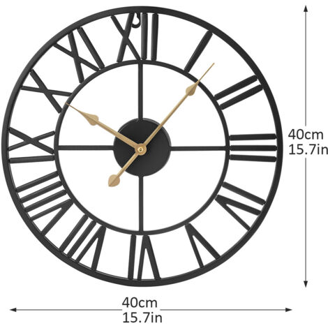 YORKING Roman Wall Clock Metal Vintage Large Black Wall Clock (Silver, 60CM)