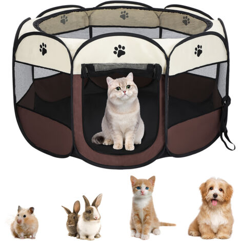 Youyijia Portable Pet Playpen Puppy Playpen Pet Dog Cat Playpen Cage Crate 74 x 74 x 43cm Soft Fabric Foldable Pet Indoor Outdoor for Rabbit Hamster Guinea Pig Brown