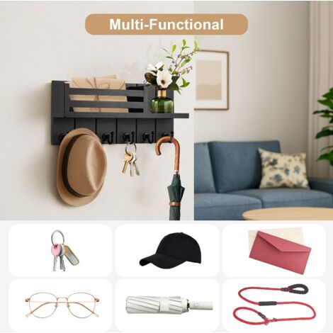 JF HOME BLISS Key Holder for Wall with 6 Hooks & Mail Shelf Rustic ...