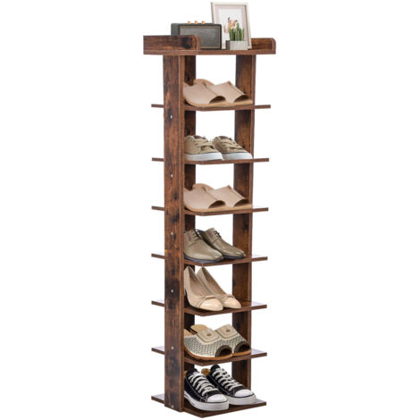 Youyijia Narrow Shoe Rack, 8-Tier Tall Shoe Rack Organiser, Slim Vertical Shoe Storage Cabinet Wooden Shelf Rack Shoe Tower Quick Assembly Free Standing Display Rack for Corner Entrance Hallway Brown