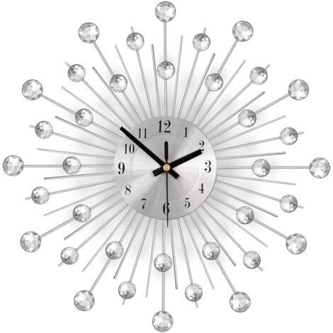 Xpork Crystal Wall Clocks Diamond Beaded Jewelled Sunburst Wall Clock Silent Non-ticking Arabic Numeral Clock Modern Wall Clock Stylish for Living Room Bed Room Any Room (Silver) (1/5)