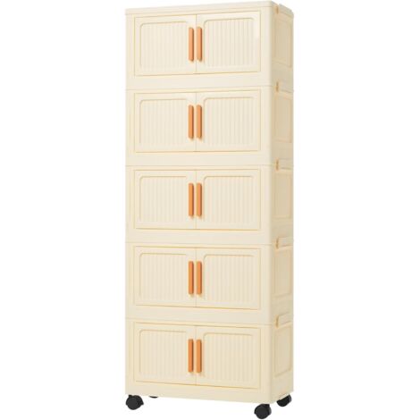 Trintion Storage Boxes with Lid 5-Tier Plastic Stackable Storage Cabinet, Folding Collapsible Bins with Wheels, Storage Organizer for Bedroom Living Room Office (1/5)