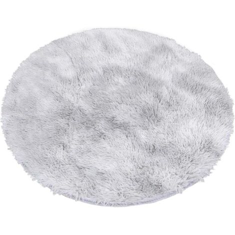 Trintion Shaggy Rug Floor Carpet Fluffy Anti-Skid Mat Round Area Rugs for Bedroom Living Room Light Grey (1/5)