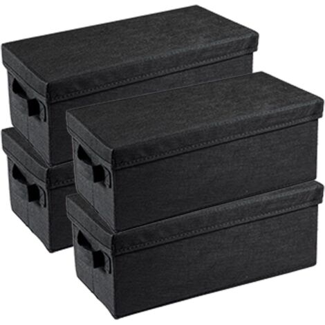JF HOME BLISS CD Storage Boxes Set of 4 CD Case Storage Foldable Boxes with Lids 14"x6.7"x5.5" Small Basket Holds 30 CDs in Full Jewel Cases 60 CDs in Slim Cases 165 Discs in CD Sleeves Black