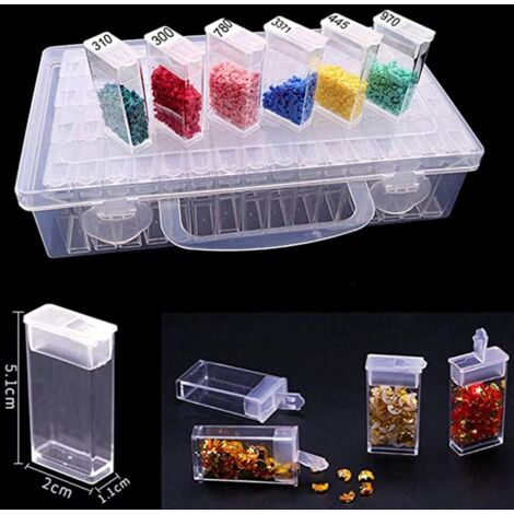 XJYMCOM 128 Slots Diamond Painting Box Nail Art Accessory Box Beads Storage Box DIY Art Craft Box Small Parts Beads Jewelry Earrings Grid Case Transparent (1/5)