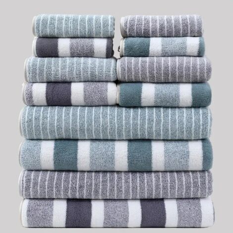 M.J COMFY-LIFE 12PCS Towel Bale Set Soft Absorbent Bathroom Towels with Elegant Woven Stripe Design Includes 4 Bath Towels, 4 Hand Towels, 4 Washcloths (Gery)