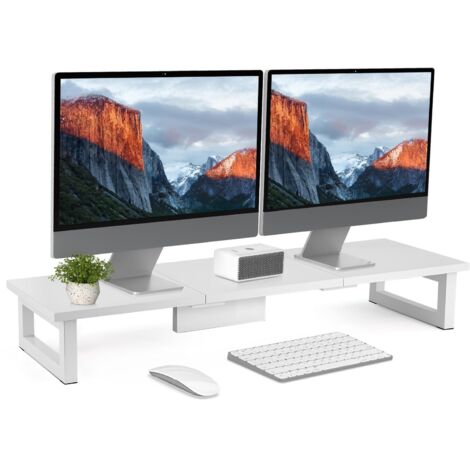 JF HOME BLISS Dual Monitor Stand, 91x26cm Desks Shelf, Double Monitor Riser for Laptop PC Computer Screen Monitor Stand Desktop Organiser for Working (White)