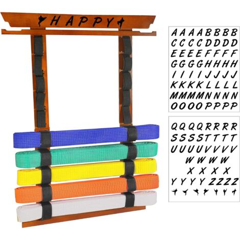 Youyijia 10 Belts Karate Display Rack Martial Arts Belt Holder with Medal Hanger & Stickers  Taekwondo Belt Storage Shelf Holder for Christmas Decorations, Judo And Karate Belt Organiser (Walnut)