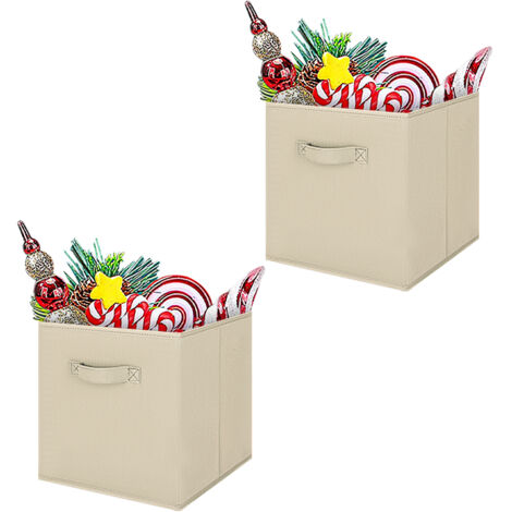 Trintion 2 Pcs Foldable Storage Boxes 27x27x28cm Folding Box Folding Collapsible Organiser for Home and Office(Beige) (1/5)