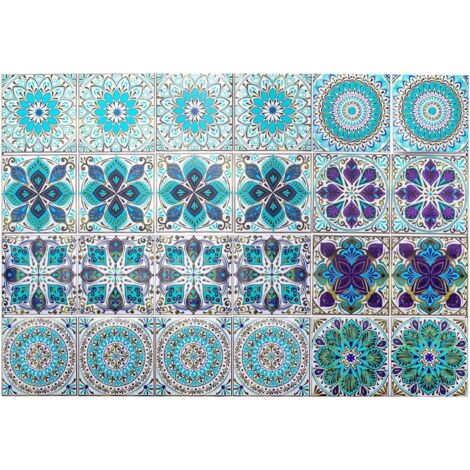 24pcs Moroccan Tile Stickers - 20x20cm Peel and Stick Backsplash Decals, Waterproof Vinyl Wall Tiles for Kitchen, Bathroom, Living Room Decor, Vintage Mosaic Patterns (Multi-Color)