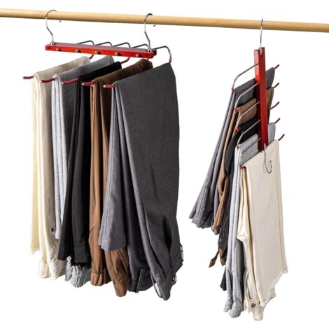 Youyijia 5-Layer Trouser Hangers Space Saving 2-Pack Multi-Functional Wardrobe Organizers Non-Slip Pants Hangers Closet Organizers for Jeans Clothes Scarves and Towels (Mahogany) (1/5)
