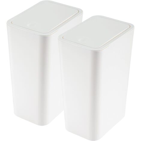 JF HOME BLISS 2PCS Slim Bathroom Bin with Lid  10L Compact Plastic Rubbish Bin Set for Toilet, Bedroom, Office, Kitchen  Dog Proof Push-Button Waste Bins (White)