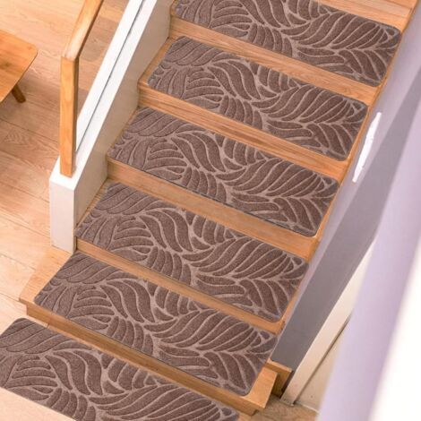 Youyijia 15PCS Anti-Slip Stair Tread Pads - 65x20cm Carpet Stair Treads Mats Self Reused Step Protectors Cover Mat for Kids Elders Pets Stair Carpet Tiles Black (Brown) (1/5)