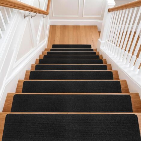 M.J COMFY-LIFE Stair Tread Pads Stair Mats Carpet Non-slip Step Protectors Reusable Stair Runner Rugs Covers Stair Protection Mats for Home Indoor Pets Kids Elders (Black-Striped, 30pcs-70x22cm)
