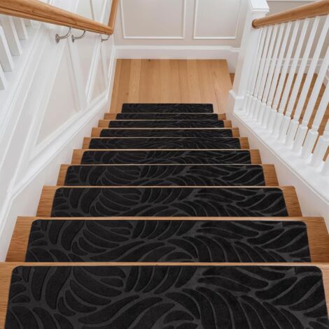 Youyijia 15PCS Anti-Slip Stair Tread Pads - 65x20cm Carpet Stair Treads Mats Self Reused Step Protectors Cover Mat for Kids Elders Pets Stair Carpet Tiles Black (Beige)