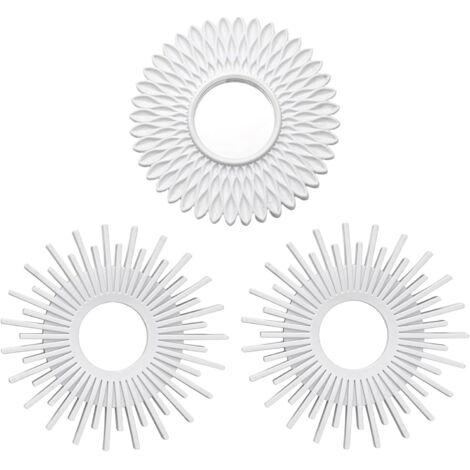 Trintion Set of 3 Decorative Wall-Mounted Mirrors  1 Sunflower Shape & 2 Sunburst Round Mirrors  Vintage Gold Wall Decor for Living Room, Bedroom, Hallway (White) (1/5)