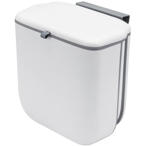 M.J COMFY-LIFE Food Waste Bin with Lid, 10L Foldable Hanging Kitchen Caddy, Wall Mounted Under Sink Trash Can for Cupboard Door, Cabinet, Bathroom, RV, Motorhome