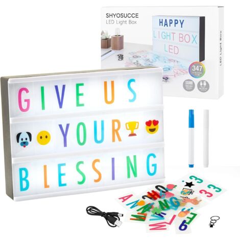 Youyijia LED Light Box Cinema Style Message Board with 180Letters+85 Emojis+81 Transparent Cards +2 Markers Vintage Home Decor for Bedroom, Party, Wedding - Creative Gift for Kids, Teens, Adults (Blac (1/5)