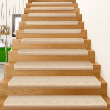 Trintion Self-Adhesive Stair Pads for Carpet Steps  Non-Slip Stair Treads, Reusable Fabric Anti-Slip Stair Mats for Home, Pets & Elderly, Quiet Soft Reusable Stair Safety Pads (10, Beige)