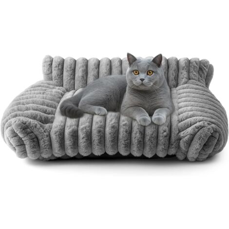 Trintion Soft Plush Pet Sofa Bed for Cats & Small Dogs  Cozy Raised Cushion with Removable Cover, Non-Slip Bottom  Ideal for Indoor Lounging & Resting (Grey)