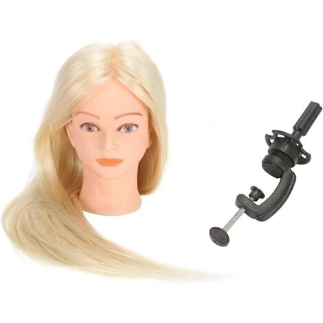 Trintion Beauty Salon Styling Doll, Real Human Hair Training Mannequin Head with Clip, 24/26 Inch Hair for Braiding, Cutting, Styling, and Hairdressing Practice (White 24" + Comb Set)