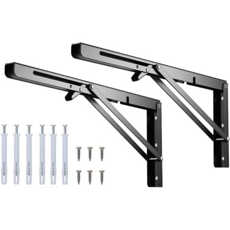 Trintion 2 Packs Folding Shelf Brackets – Heavy Duty Collapsible Wall Mounted Metal Brackets for Kitchen, Living Room, Bedroom, Garage, Black, Multiple Sizes with High Load Capacity (10-Inch) (1/5)