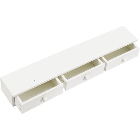Youyijia Floating Wall Shelf with 3 Drawers, Wooden Wall Mounted Storage Organizer, Multipurpose Floating Shelf for Bedroom Living Room, Makeup Vanity Storage Rack, White MDF 80×15×10cm (1/5)