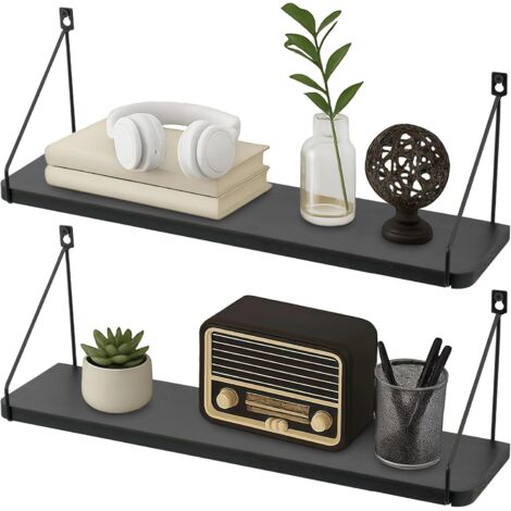 Trintion 2 Pcs Wall floating shelf wooden storage organizer suitable for home (Black, 58cm) (1/5)