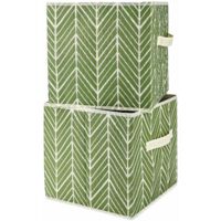 Holdfiturn 2Pcs Cube Storage Boxes 28x28x28cm Foldable Kallax Storage Cubes with Handles Collapsible Baskets Toy Bins Fabric Organisiers Containers for Kallax Unit Shelf (Light Green)
