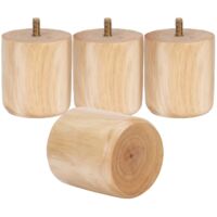 Trintion 4Pcs Wooden Table legs 65x70mm Wooden Furniture Legs Sofa Legs Replacement Solid Cylinder Feet with Hanger Bolts for Furniture Sofa