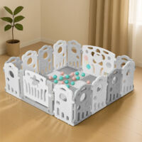 JF HOME BLISS Foldable Baby Playpen for Baby and Toddlers with Play Mats & Activity Toys 14-Panel Large Plastic Play Pen, Indoor Outdoor Safety Centre, Grey & White (Large (1.55 1.55m))
