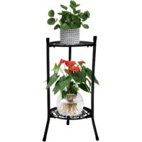 Trintion 2 Tier Metal Plant Pot Stand 50 30cm Garden Terrace Decoration Flower Stand Home Decor Plant Stand Bonsai Holder for Home Patio Office Garden Black