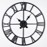 Shoze Vintage Large Black Wall Clock - 60CM Round Silent Skeleton Roman Numerals Battery Hanging Clock for Living Room, Bedroom, Kitchen, Hotel, Office