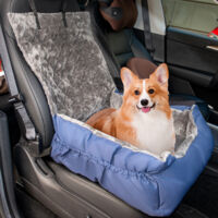 Supernic Dog Car Seat for Small and Medium Dogs Under 16kg, Washable Portable Booster Seat with Storage Pockets and Clip-On Leash, Pet Car Bed Carrier for Travel, Soft Dog Car Bed with Non-Slip Base
