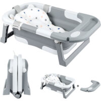 JF HOME BLISS Foldable Baby Bathtub Portable Collapsible Infant Tub with Seat Support & Heat-Sensitive Drain Newborn to Toddler (0-36 Months) Safe, Non-Slip & Space-Saving (Grey)