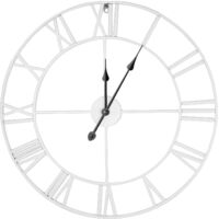 Shoze Roman Numerals Wall Clock 60CM Vintage Large Metal Wall Clock Round Silent Battery Operated Wall Clock Big Hanging Clock for Living Room Bedroom Kitchen Decor Cafe Hotel Office (White)