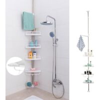 Holdfiturn Telescopic Bathroom Corner Shelf Organizer Adjustable 4 Tier Shower Caddy Storage Rack 220-260cm - White