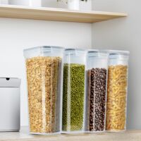 Cereal Storage Container Sets Airtight Dry Food Dispenser Containers Stackable Kitchen Storage Boxes Plastic Pantry Organization with Lock Lids Leakproof for Flour Sugar Pasta (Clear, 4 x 2.8L)