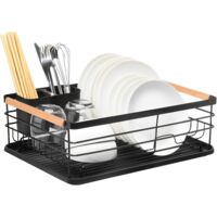 JF HOME BLISS Dish Drainer Rack- Space-Saving Dish Drainer,dish rack for Sink with Cutlery Holder and Plastic Drip Tray Stainless Steel Kitchen Drying Rack draining board rack,black
