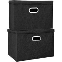 Youyijia 2 Pack Storage Boxes with Lids 45x30x30cm Large Collapsible Storage Cube for Shelves Foldable Linen Fabric Storage Boxes for Homes & Offices(Black)
