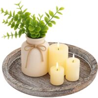 M.J COMFY-LIFE Wooden Candle Holder Tray Round Decorative Candle Plate Farmhouse Table (Light Brown)