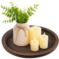 M.J COMFY-LIFE Wooden Candle Holder Tray Round Decorative Candle Plate Farmhouse Table (Dark Brown)