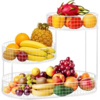 JF HOME BLISS 3-Tier Metal Fruit Basket Large Countertop Fruit & Vegetable Storage Stand for Kitchen Dining Table Space-Saving Organizer for Apples Bananas Onions Snacks Bread (White)