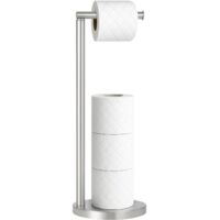 Freestanding Toilet Roll Holder Stand for Bathroom, Stainless Steel Toilet Paper Storage Dispenser with Brushed Finish, Modern and Practical Spare Roll Organizer (sliver)