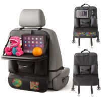 LN COZY CORNER Car Seat Organizer for Kids, Backseat Car Organiser with Tablet Holder, Kick Mat Protection and 9 Storage Pockets, Car Travel Accessories Black (With Table)
