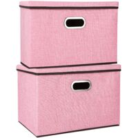 Youyijia 2 Pack Storage Boxes with Lids 45x30x30cm Large Collapsible Storage Baskets for Shelves Foldable Linen Fabric Storage Bins Cube Storage Unit for Organizing Clothes Toys(Pink)