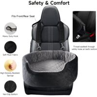 Plush Dog Car Seat for Large Medium Dogs & Cats, Comfortable Pet Car Seat with Safety Leash & Non-Slip Base, Washable Pet Car Seat Bed Sofa, Soft Secure for Puppy Travel (Black+Grey)