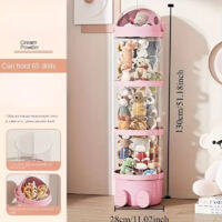 4-Layer Stuffed Animal Storage Tube 49.2" Tall Transparent Toy Organizer for Plush Dolls, Space-Saving Vertical Holder for Bedroom, Playroom & Living Room Decor (Sturdy PP Material) (51.2" pink)