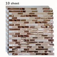 10pcs Golden Mosaic 3D Self-Adhesive Wall Tiles, Heat Resistant and Peelable Kitchen Backsplash Tiles, Waterproof Bathroom Wall Tile Stickers (10pcs 12x12 inch Golden Mosaic)