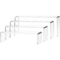 M.J COMFY-LIFE 4Pcs Acrylic Risers - Clear Rectangular Tiered Display Stands for Funko Pop, Jewelry, Cupcakes, Perfume & Collectibles - 4mm Thick U-Shaped Shelves (4 Sizes)